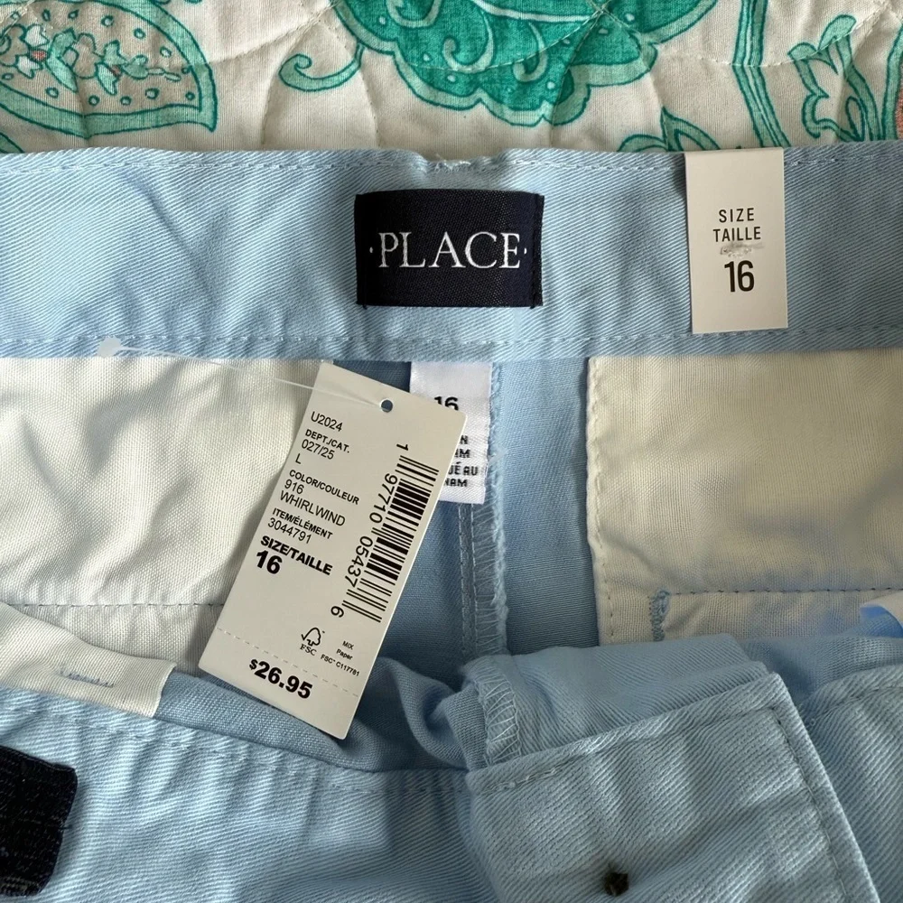 4/$20 The Children’s Place boys Sky Blue Shorts with Belt size 16. NWT - Picture 7 of 7